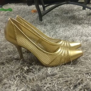 Gold Metallic and Glitter Mesh Pumps